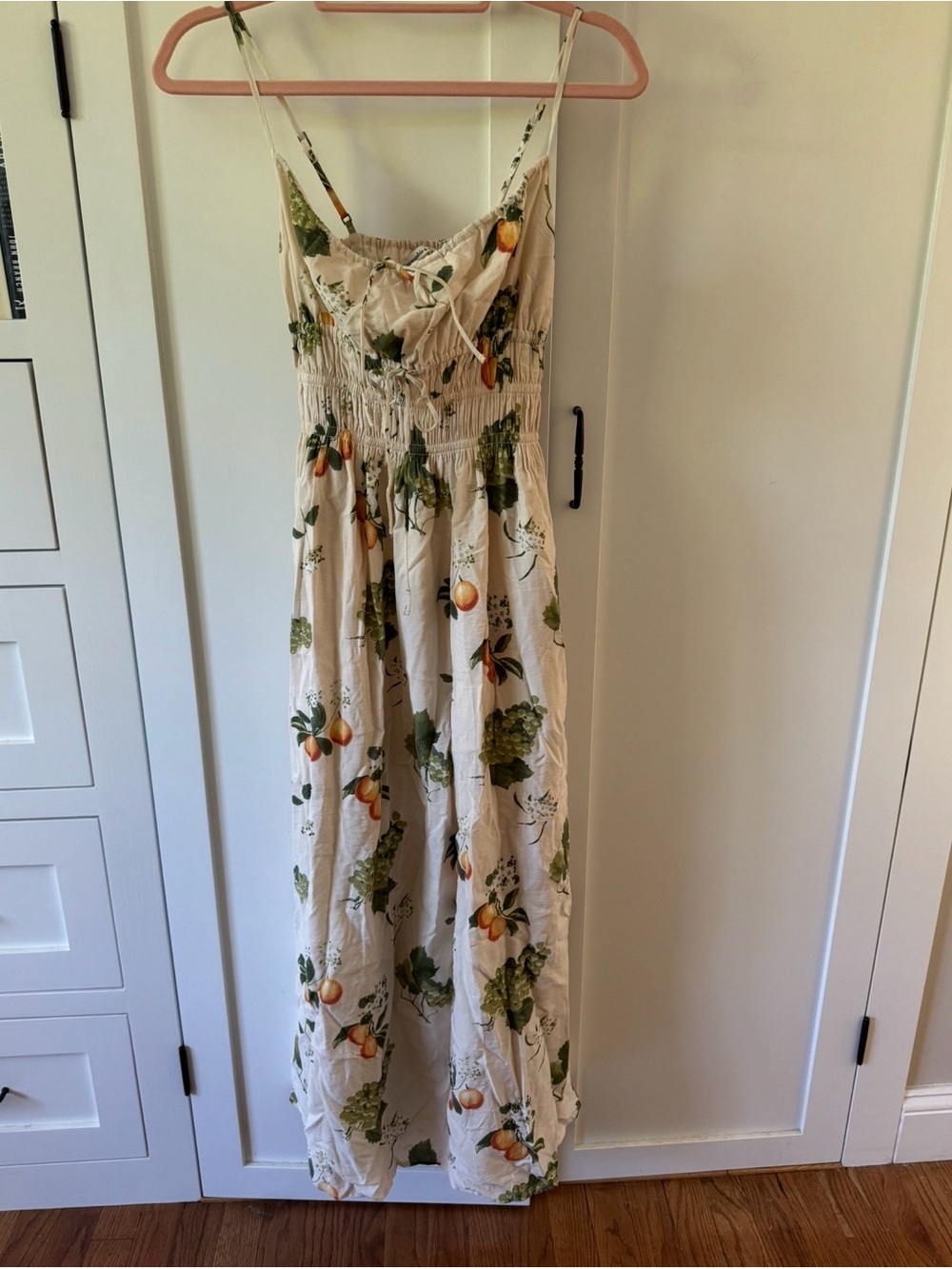 Abercrombie & Fitch Cream Maxi Dress with Green and Orange Fruit Print